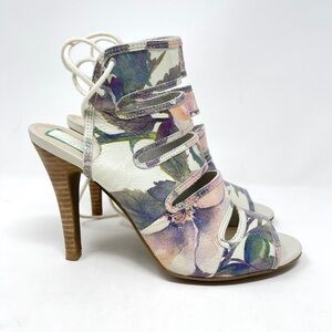 Seychelles Pastel Floral‎ Tie Mary Jane Stacked Stiletto Heel Sandal